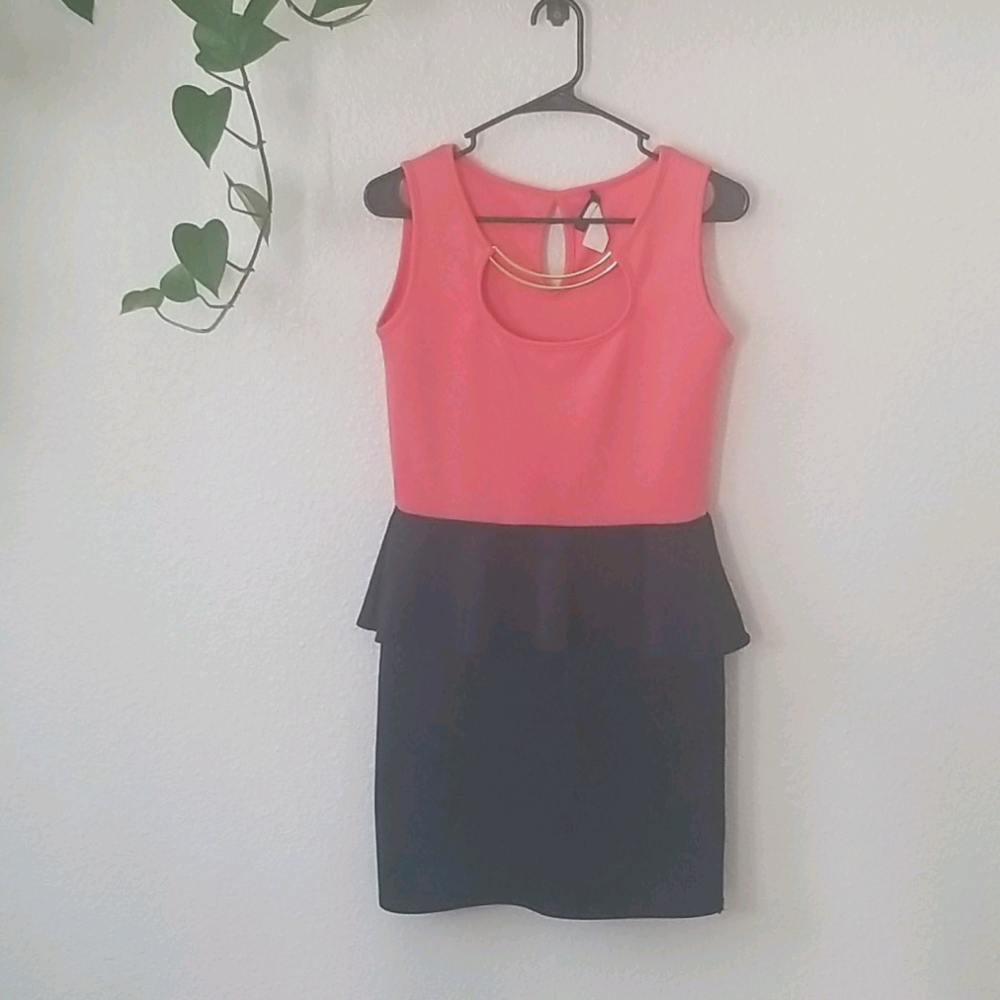 Coral black cocktail dress